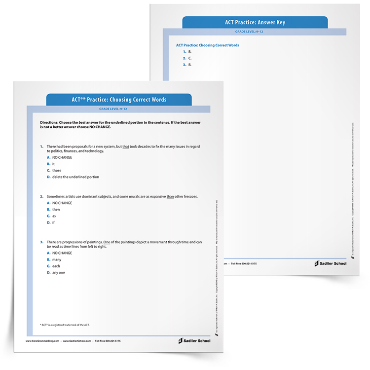 ACT®* Test Grammar Practice: Choosing Correct Words