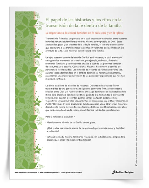 Desarrollo profesional para líderes de catequesis y de escuelas católicas  Involucrar a las familias en los ritos de la fe por medio de historias