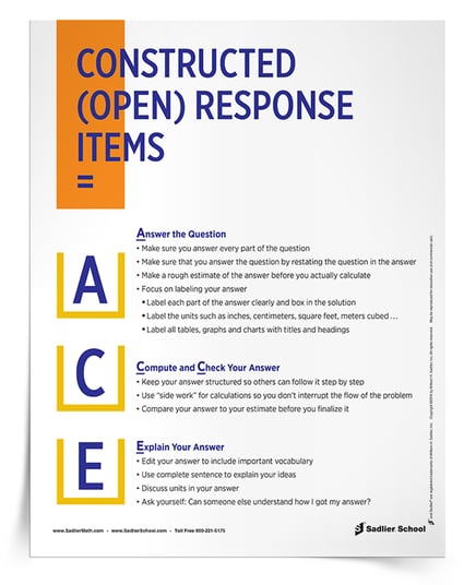 Math test-taking strategies for elementary students! When you download the A.C.E. Constructed (Open) Response Items Poster and Tip Sheet, you will be able to remind your students about these strategies! math-test-taking-strategies-open-response-items-750px.png