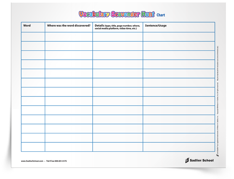 Vocabulary Scavenger Hunt Activity, Grades 1–12 (FREE Worksheets Included)